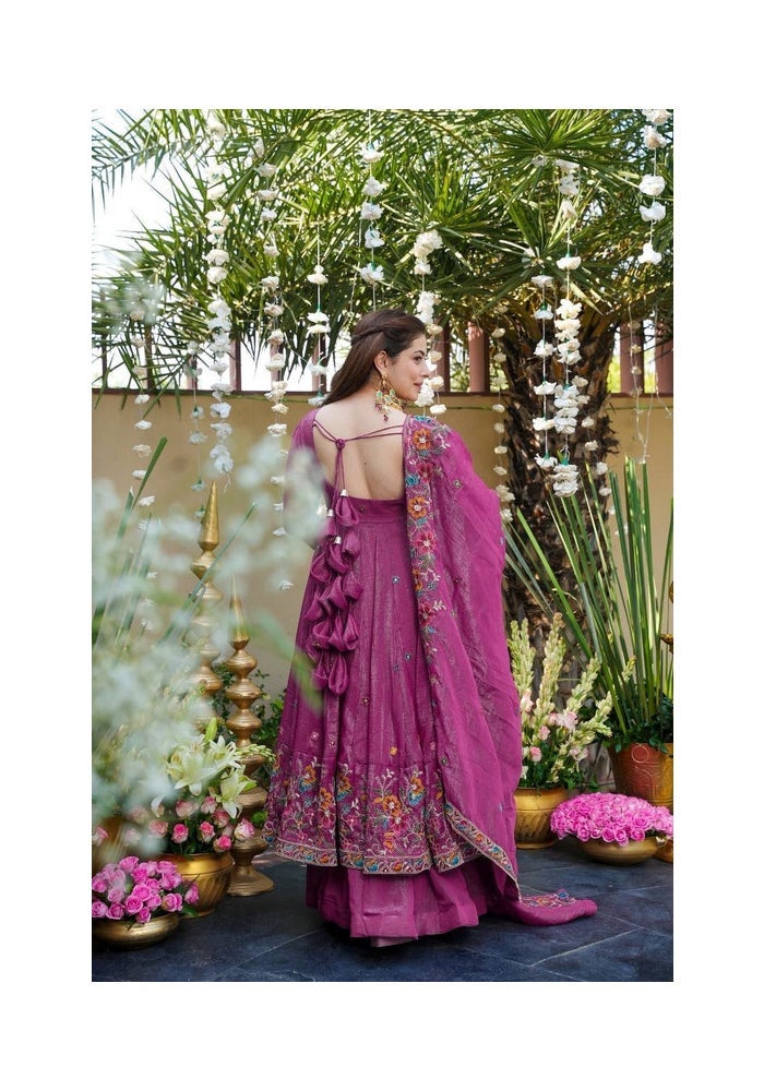 Malishka Export Pink Embroidered Anarkali Gown With Dupatta for Women - Image 2